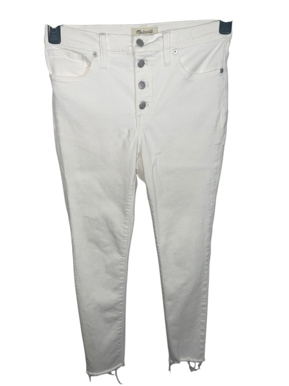 MADEWELL Women's Size 30 Waist 9" Mid-Rise Skinny Jeans in Pure White Button Fly